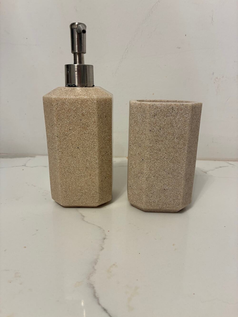 Hotel Balfour Soap Dispenser & Cup Set Stoneware Vintage Rare Minimalist